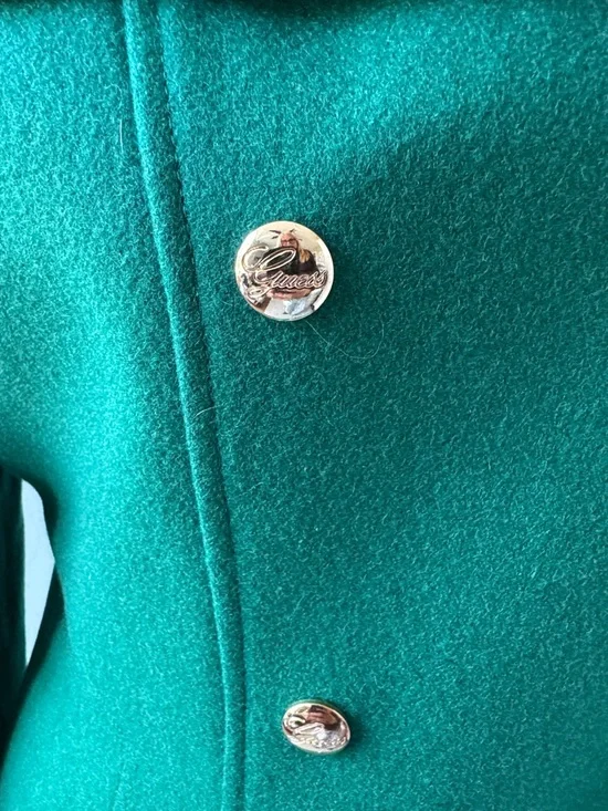 Guess Emerald Green Double-Breasted Pea Coat with Gold Buttons. Size M - Picture 4 of 7